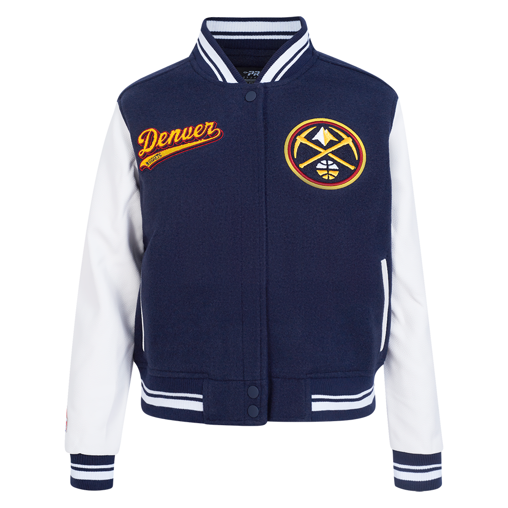 NBA DENVER NUGGETS SCRIPT TAIL BLOUSON COLLÉGIAL EN LAINE POUR FEMME (MARINE MINUIT/BLANC)