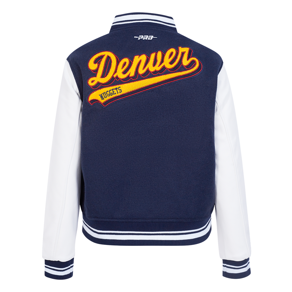 NBA DENVER NUGGETS SCRIPT TAIL BLOUSON COLLÉGIAL EN LAINE POUR FEMME (MARINE MINUIT/BLANC)