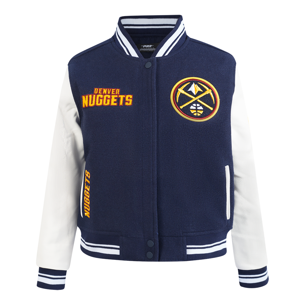 NBA DENVER NUGGETS RETRO CLASSIC WOMEN'S RIB WOOL VARSITY JACKET (MIDNIGHT NAVY/WHITE)