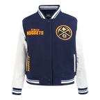 NBA DENVER NUGGETS RETRO CLASSIC WOMEN'S RIB WOOL VARSITY JACKET (MIDNIGHT NAVY/WHITE)