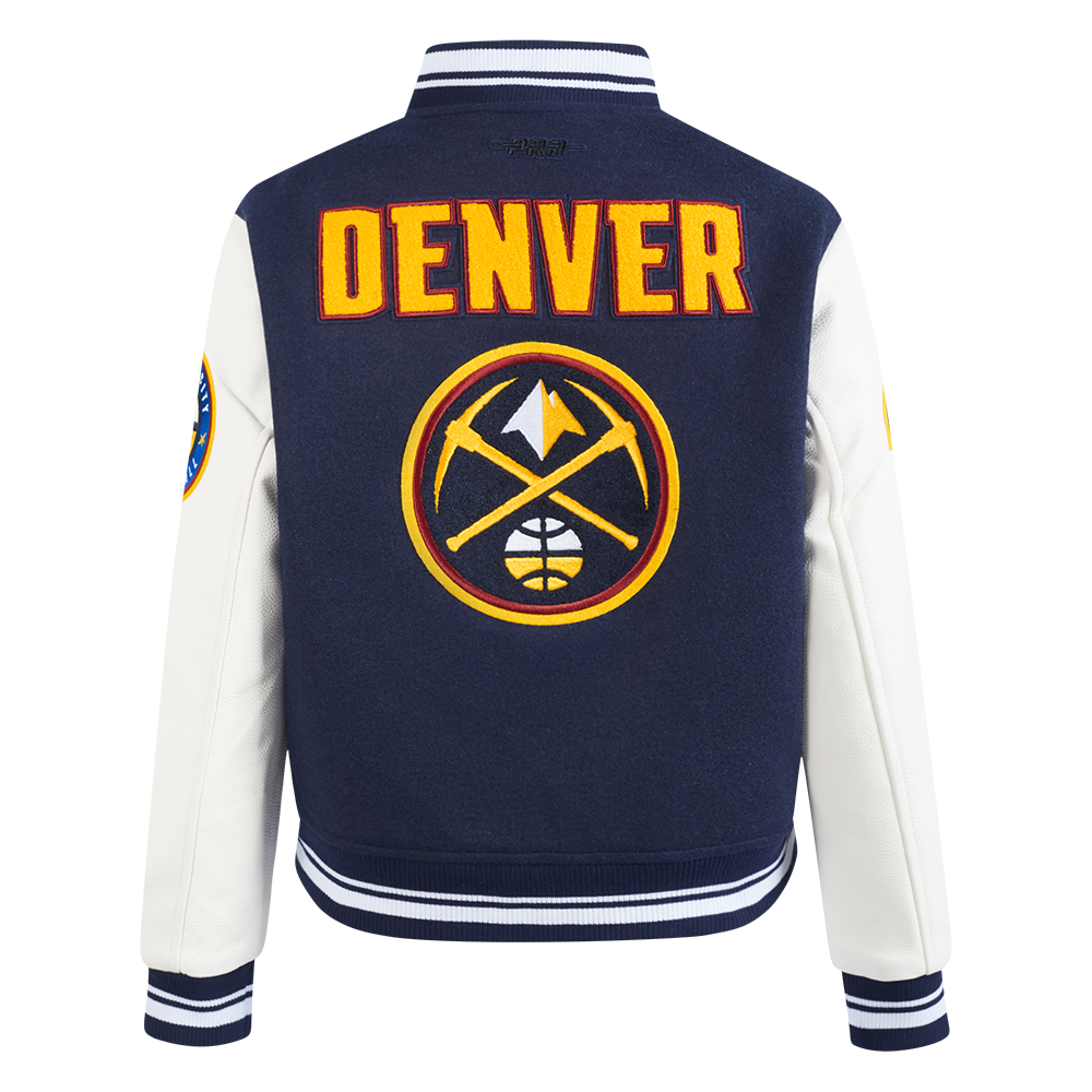 NBA DENVER NUGGETS RETRO CLASSIC WOMEN'S RIB WOOL VARSITY JACKET (MIDNIGHT NAVY/WHITE)