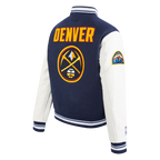 NBA DENVER NUGGETS RETRO CLASSIC WOMEN'S RIB WOOL VARSITY JACKET (MIDNIGHT NAVY/WHITE)