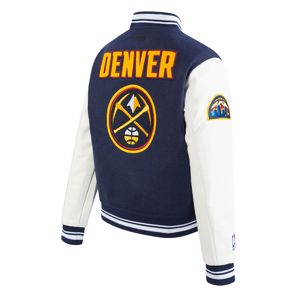 NBA DENVER NUGGETS RETRO CLASSIC WOMEN'S RIB WOOL VARSITY JACKET (MIDNIGHT NAVY/WHITE)
