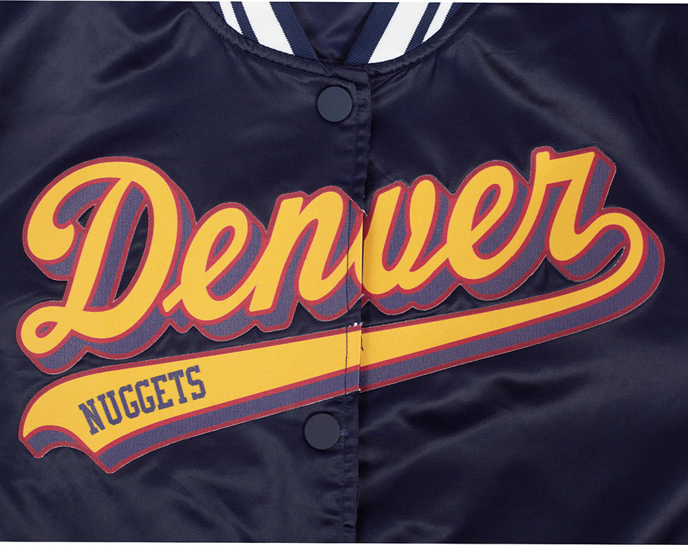 NBA DENVER NUGGETS SCRIPT TAIL WOMEN'S SATIN JACKET (MIDNIGHT NAVY)