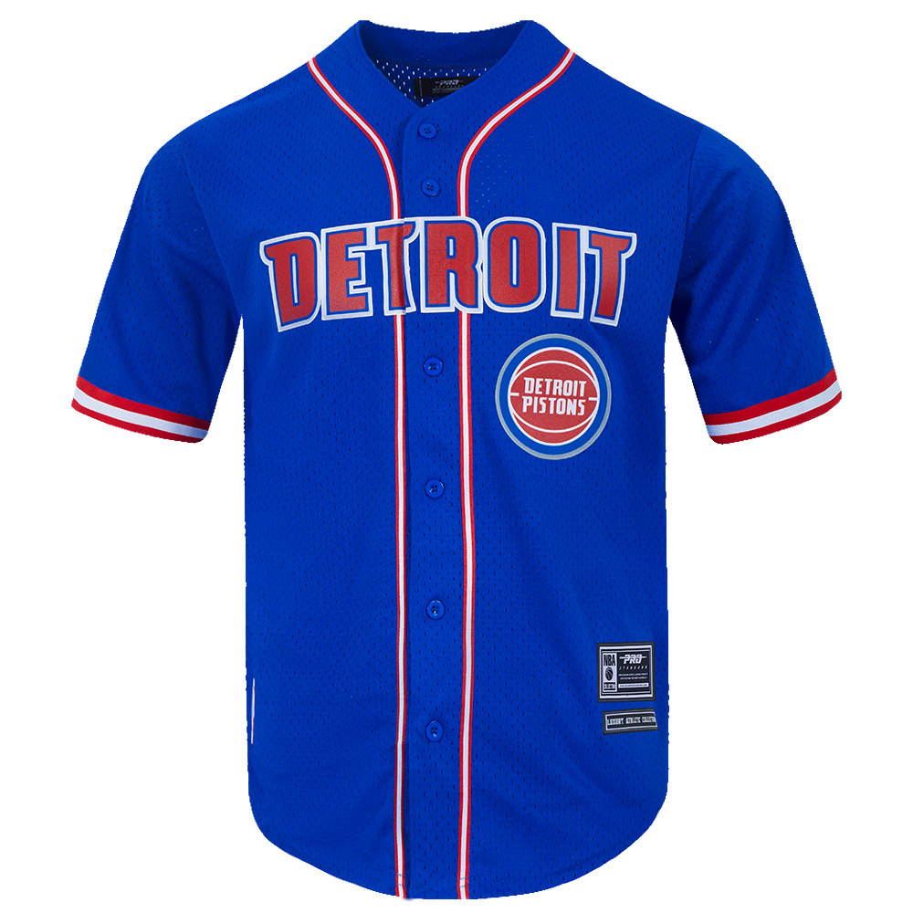 NBA DETROIT PISTONS CLASSIC MEN'S MESH BUTTON DOWN SHIRT (ROYAL BLUE/RED)