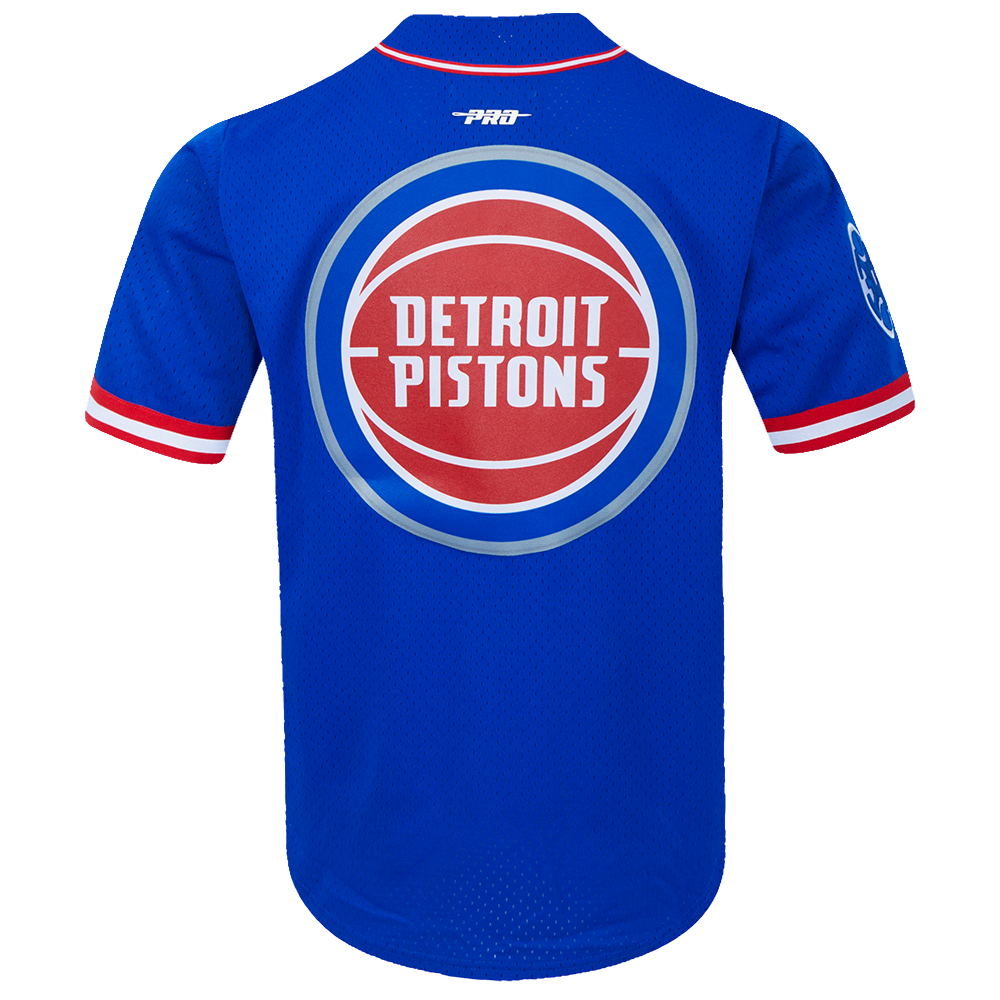 NBA DETROIT PISTONS CLASSIC MEN'S MESH BUTTON DOWN SHIRT (ROYAL BLUE/RED)