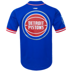 NBA DETROIT PISTONS CLASSIC MEN'S MESH BUTTON DOWN SHIRT (ROYAL BLUE/RED)