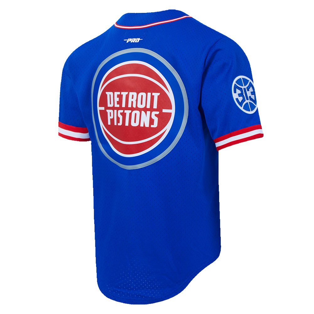 NBA DETROIT PISTONS CLASSIC MEN'S MESH BUTTON DOWN SHIRT (ROYAL BLUE/RED)