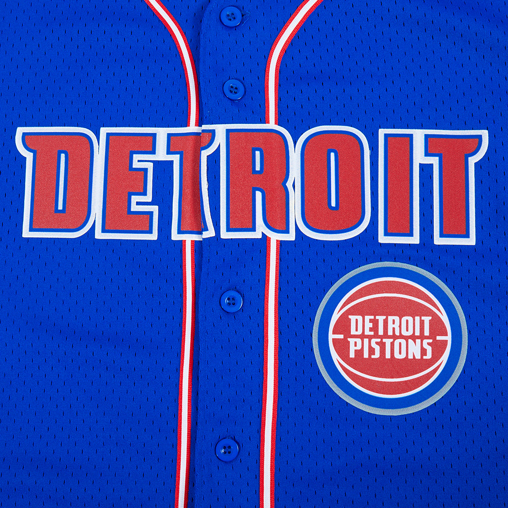 NBA DETROIT PISTONS CLASSIC MEN'S MESH BUTTON DOWN SHIRT (ROYAL BLUE/RED)