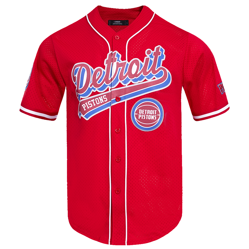 NBA DETROIT PISTONS SCRIPT TAIL CHEMISE BOUTONNÉE EN FILET POUR HOMME (ROUGE)