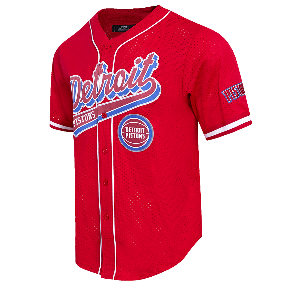 NBA DETROIT PISTONS SCRIPT TAIL MEN'S MESH BUTTON DOWN SHIRT (RED)