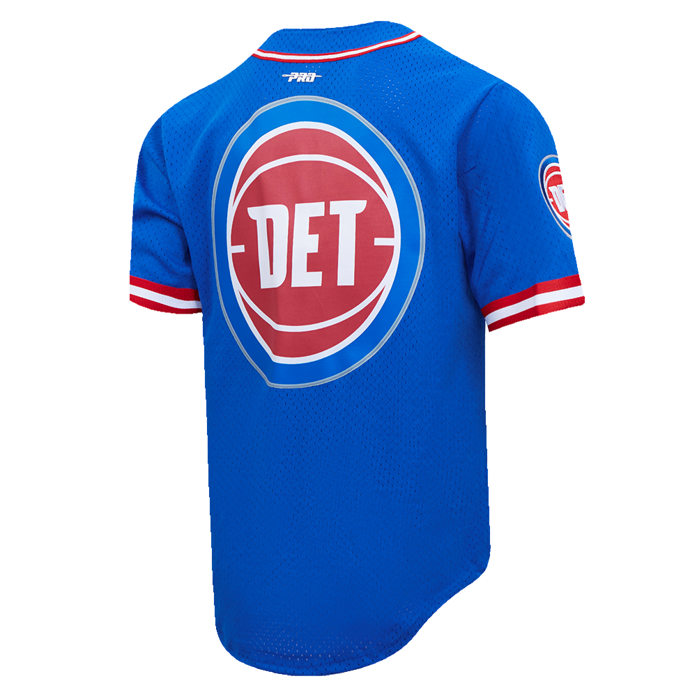 NBA DETROIT PISTONS SCRIPT TAIL CHEMISE BOUTONNÉE EN FILET POUR HOMME (BLEU ROYAL/ROUGE)