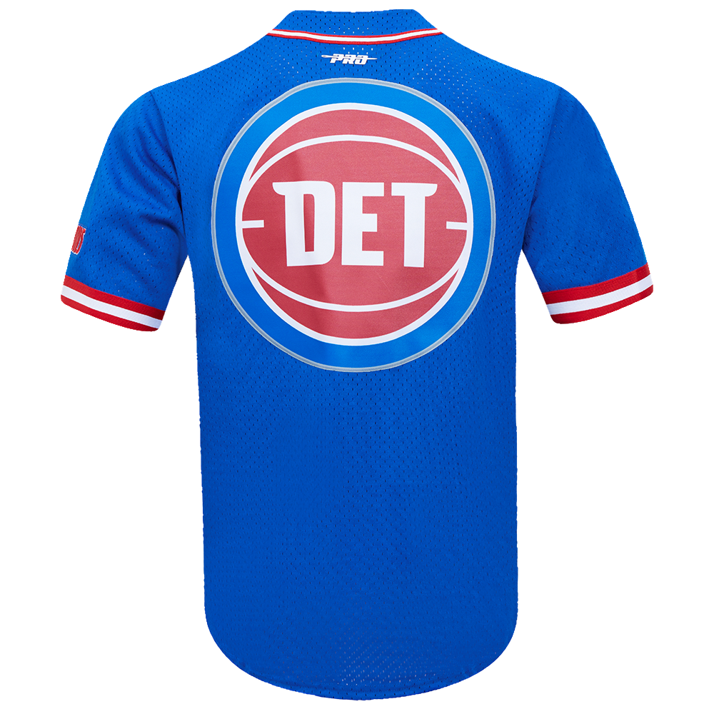 NBA DETROIT PISTONS SCRIPT TAIL CHEMISE BOUTONNÉE EN FILET POUR HOMME (BLEU ROYAL/ROUGE)