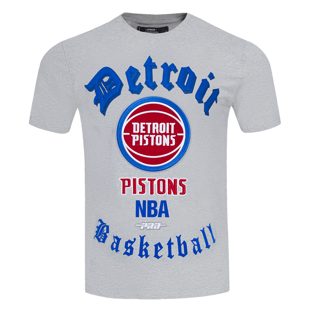 NBA DETROIT PISTONS OLD ENGLISH MEN'S TEE (HEATHER GREY)