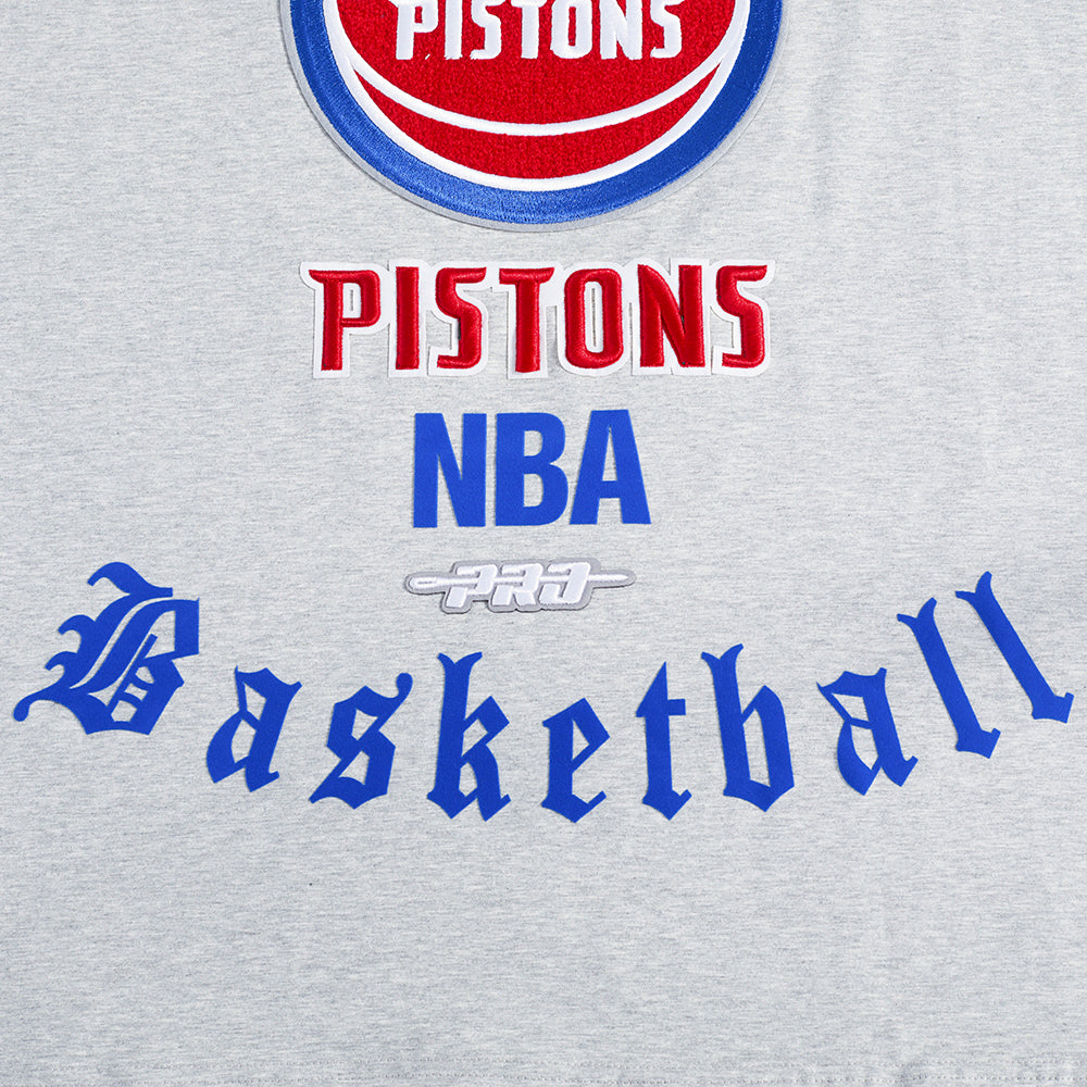 NBA DETROIT PISTONS OLD ENGLISH MEN'S TEE (HEATHER GREY)