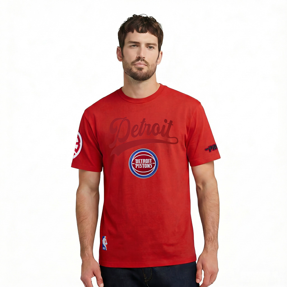 NBA DETROIT PISTONS LIVING LARGE T-SHIRT EN JERSEY DE COTON À ÉPAULES TOMBANTES POUR HOMME (ROUGE)