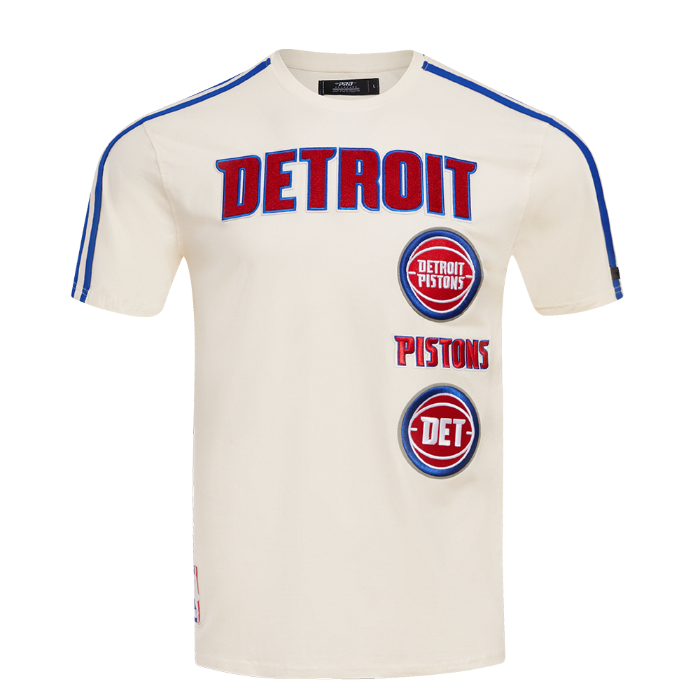NBA DETROIT PISTONS RETRO CLASSIC MEN'S STRIPED TEE (EGGSHELL/ ROYAL BLUE)