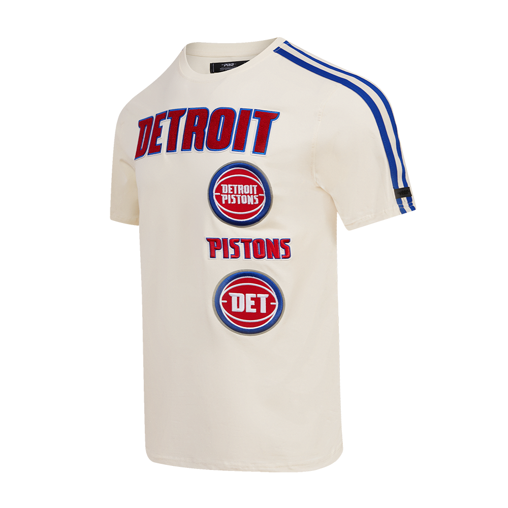 NBA DETROIT PISTONS RETRO CLASSIC MEN'S STRIPED TEE (EGGSHELL/ ROYAL BLUE)