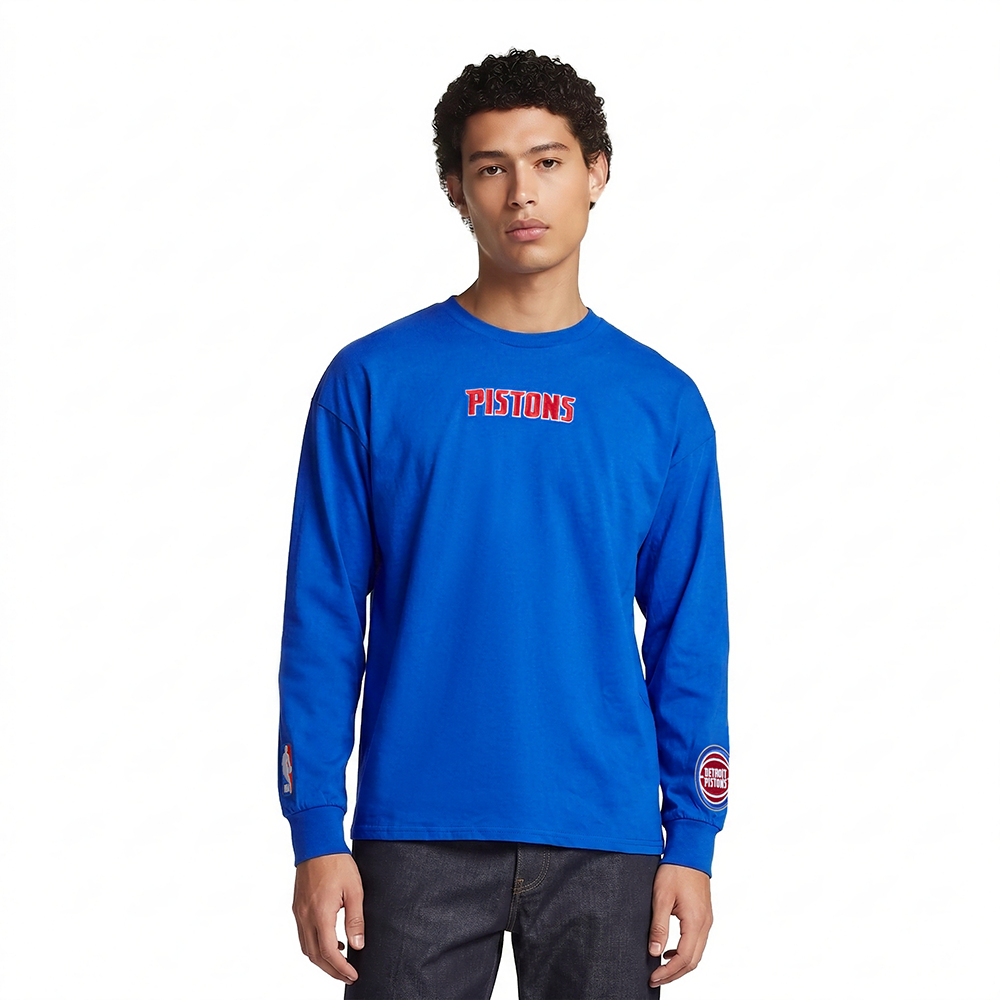 NBA DETROIT PISTONS WINGSPAN MEN'S DROP SHOULDER LS TEE (ROYAL BLUE)