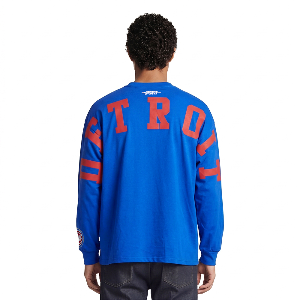 NBA DETROIT PISTONS WINGSPAN MEN'S DROP SHOULDER LS TEE (ROYAL BLUE)