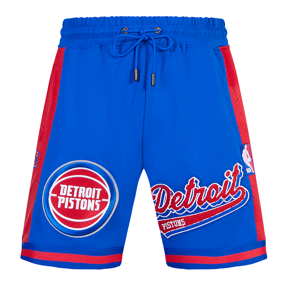 NBA DETROIT PISTONS SCRIPT TAIL SHORT EN MAILLE DOUBLE 2.0 POUR HOMME (BLEU ROYAL/ROUGE)