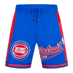 NBA DETROIT PISTONS SCRIPT TAIL SHORT EN MAILLE DOUBLE 2.0 POUR HOMME (BLEU ROYAL/ROUGE)