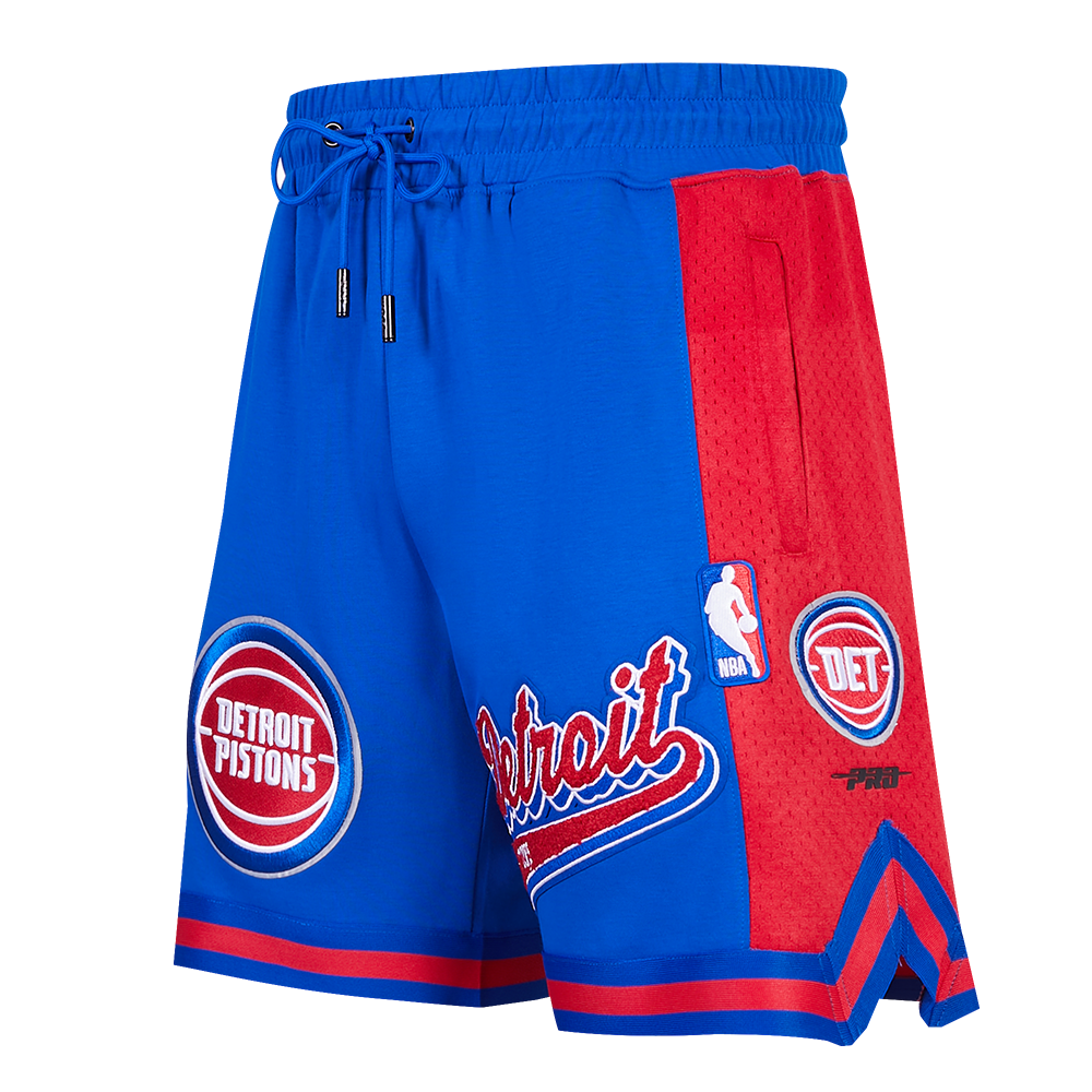 NBA DETROIT PISTONS SCRIPT TAIL SHORT EN MAILLE DOUBLE 2.0 POUR HOMME (BLEU ROYAL/ROUGE)