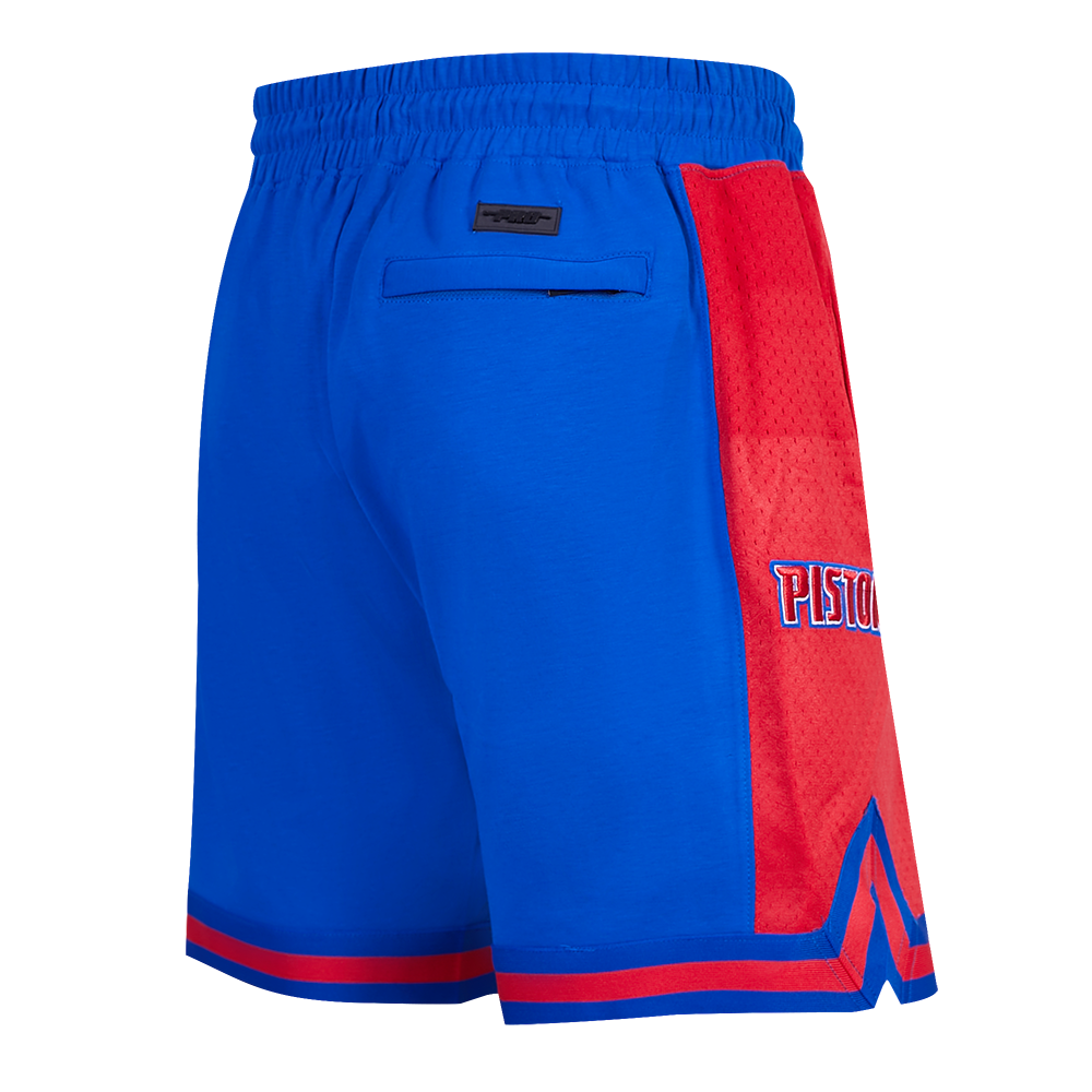 NBA DETROIT PISTONS SCRIPT TAIL SHORT EN MAILLE DOUBLE 2.0 POUR HOMME (BLEU ROYAL/ROUGE)