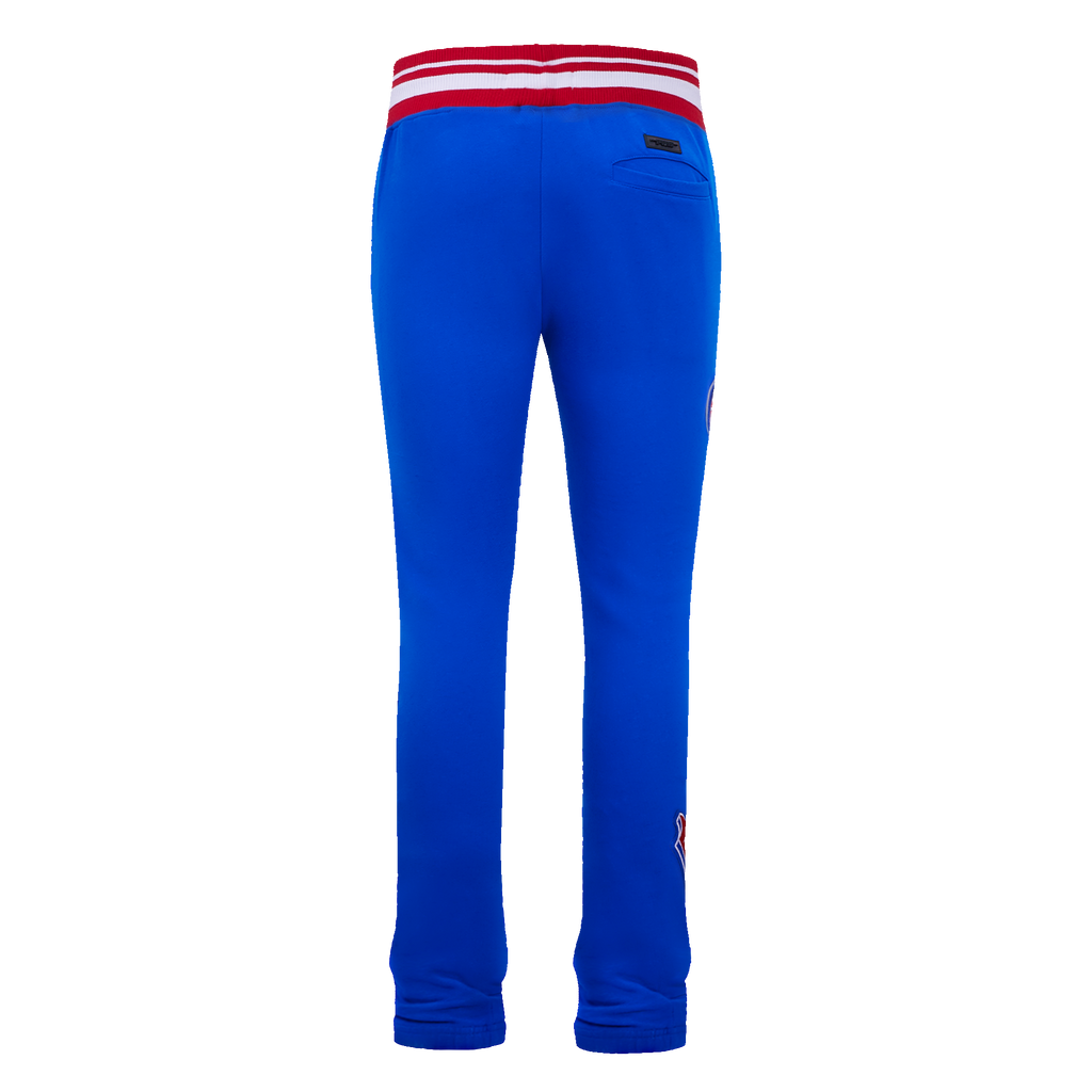 NBA DETROIT PISTONS SCRIPT TAIL MEN'S RIB FLEECE SWEATPANT (ROYAL BLUE/RED)