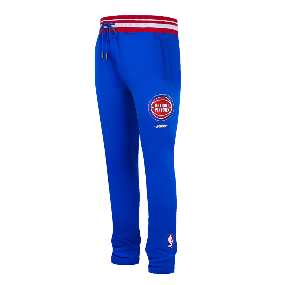 NBA DETROIT PISTONS SCRIPT TAIL MEN'S RIB FLEECE SWEATPANT (ROYAL BLUE/RED)
