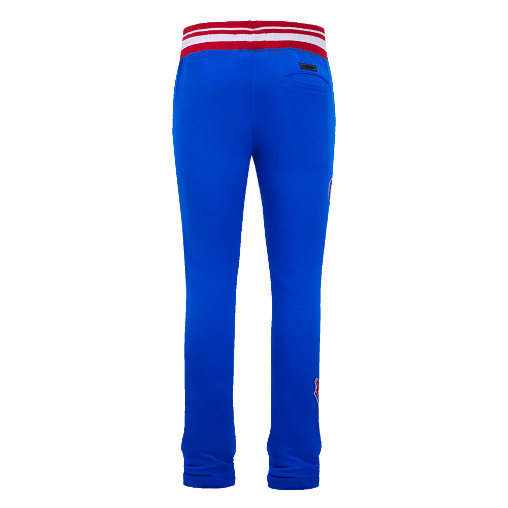 NBA DETROIT PISTONS SCRIPT TAIL MEN'S RIB FLEECE SWEATPANT (ROYAL BLUE/RED)