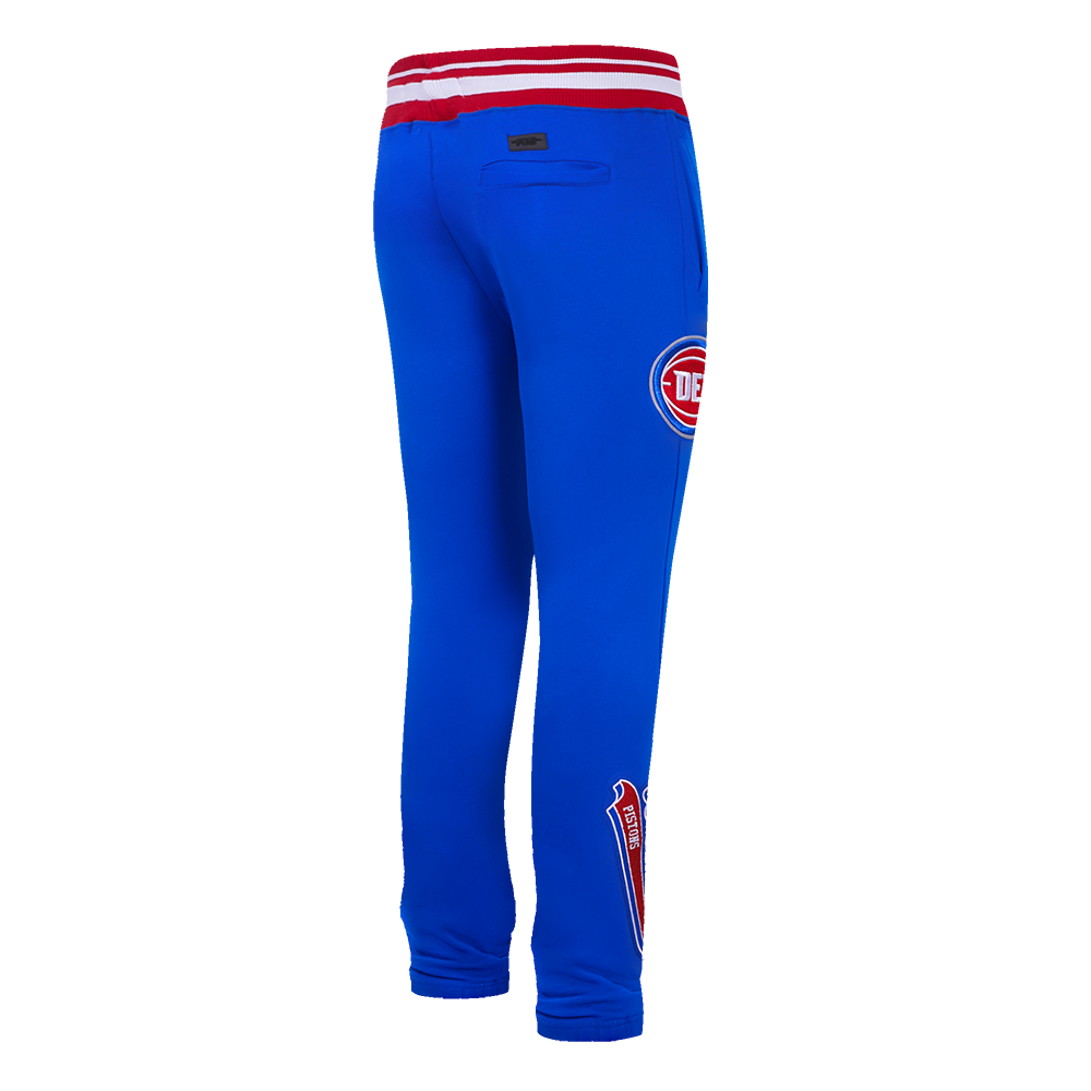NBA DETROIT PISTONS SCRIPT TAIL MEN'S RIB FLEECE SWEATPANT (ROYAL BLUE/RED)