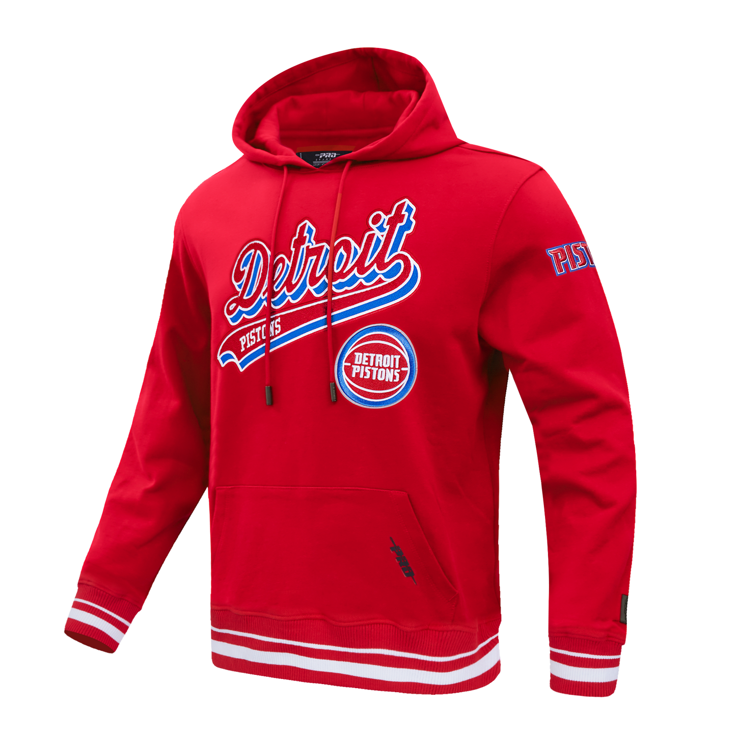 NBA DETROIT PISTONS SCRIPT TAIL MEN'S RIB FLEECE PULLOVER HOODIE (RED)