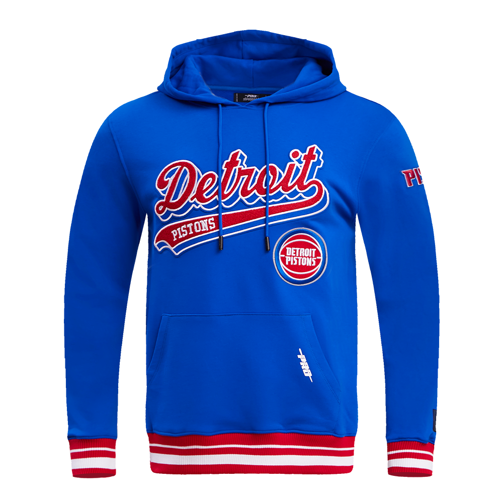 NBA DETROIT PISTONS SCRIPT TAIL CHANDAIL À CAPUCHON EN MOLLETON CÔTELÉ POUR HOMME (BLEU ROYAL/ROUGE)