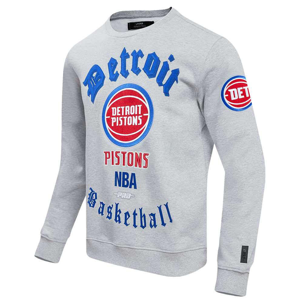 NBA DETROIT PISTONS OLD ENGLISH MEN'S CREWNECK (HEATHER GREY)