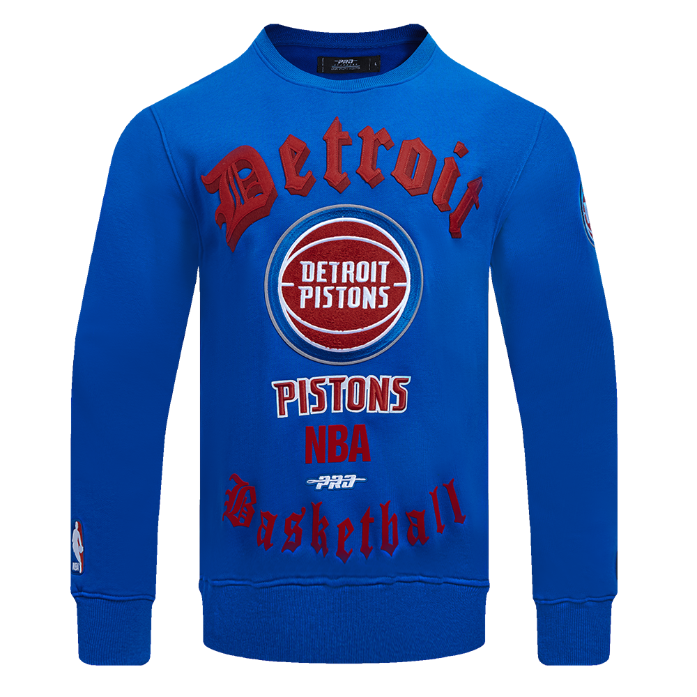 NBA DETROIT PISTONS OLD ENGLISH MEN'S CREWNECK (ROYAL BLUE)