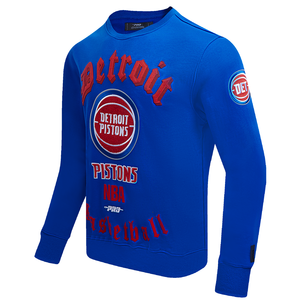 NBA DETROIT PISTONS OLD ENGLISH MEN'S CREWNECK (ROYAL BLUE)