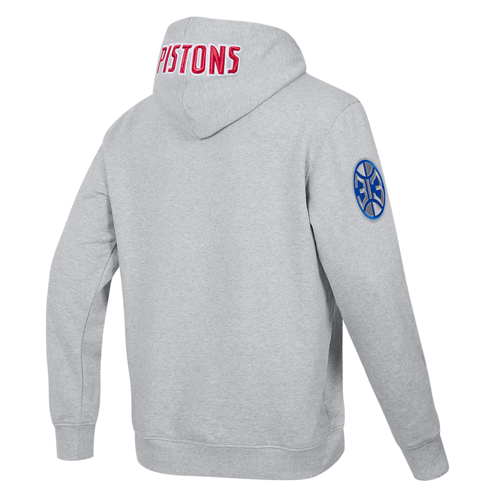 NBA DETROIT PISTONS OLD ENGLISH MEN'S PULLOVER HOODIE (HEATHER GREY)