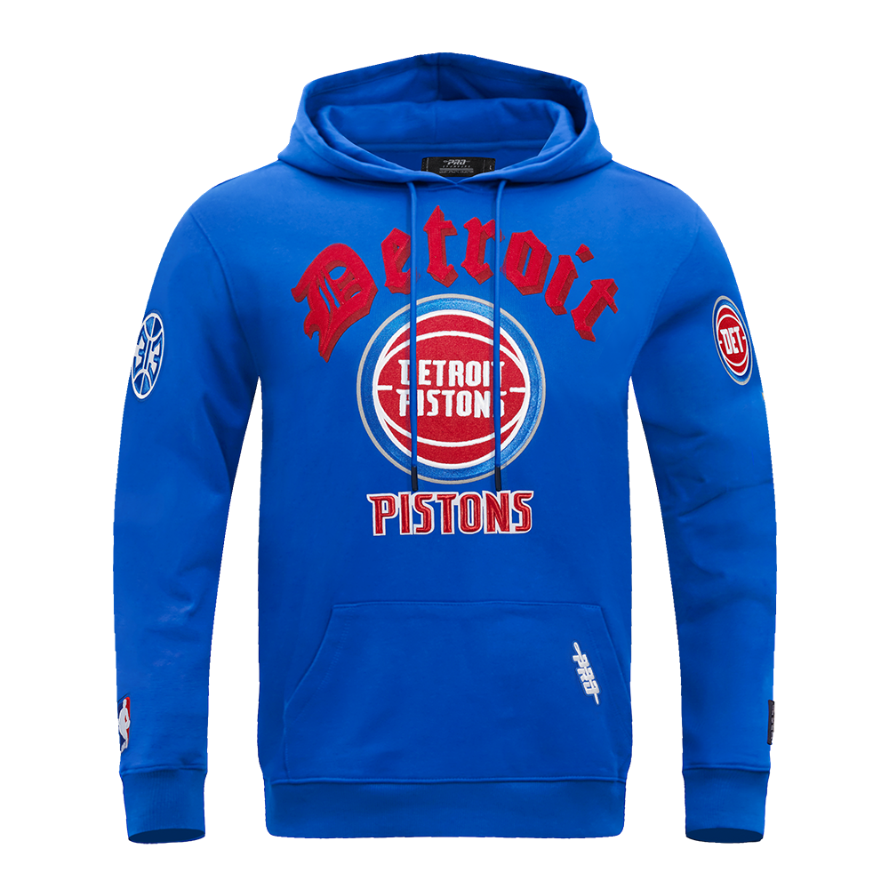 NBA DETROIT PISTONS OLD ENGLISH MEN'S PULLOVER HOODIE (ROYAL BLUE)