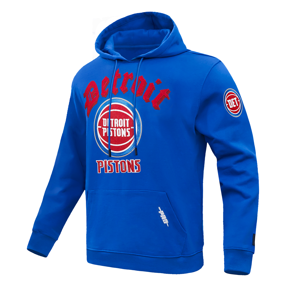 NBA DETROIT PISTONS OLD ENGLISH MEN'S PULLOVER HOODIE (ROYAL BLUE)