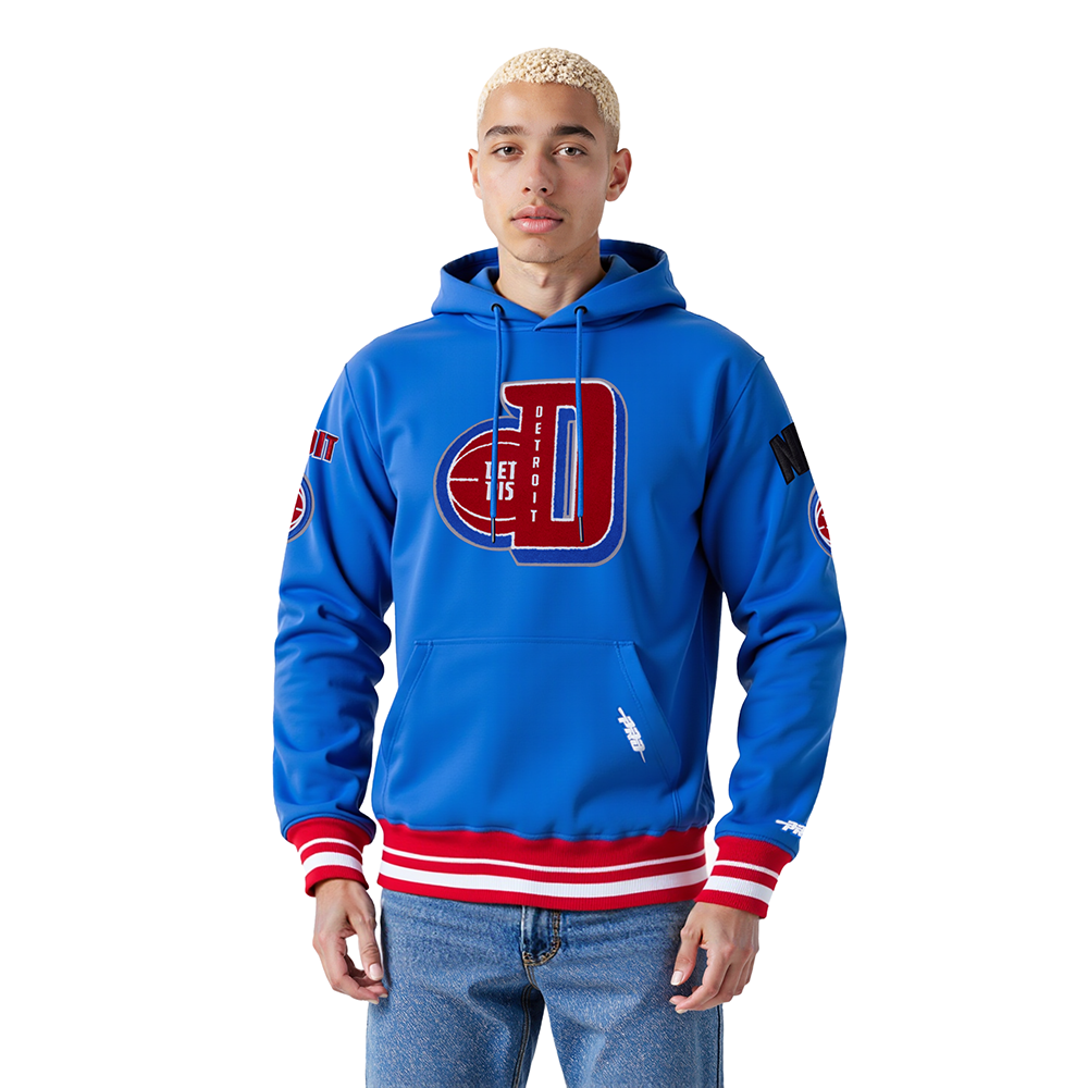 NBA DETROIT PISTONS MASHUP MEN'S RIB PULLOVER HOODIE (ROYAL BLUE/RED)