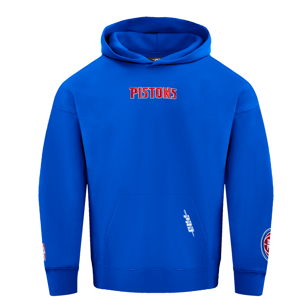 NBA DETROIT PISTONS WINGSPAN MEN'S DROP SHOULDER FLEECE PULLOVER HOODIE (ROYAL BLUE)