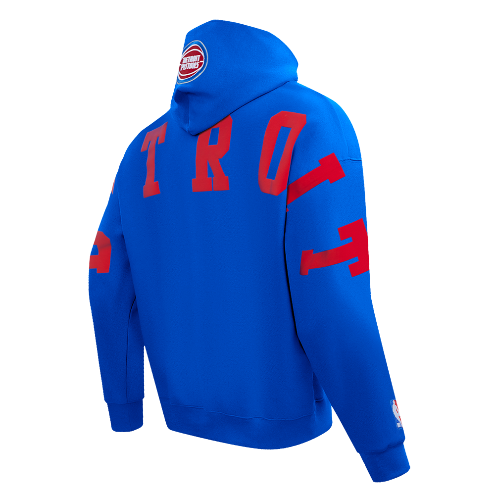 NBA DETROIT PISTONS WINGSPAN MEN'S DROP SHOULDER FLEECE PULLOVER HOODIE (ROYAL BLUE)