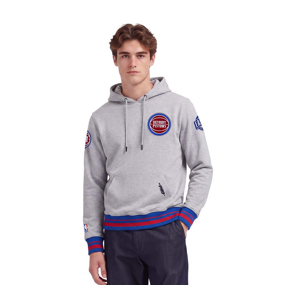 NBA DETROIT PISTONS MEN'S PULL OVER HOODIE (HEATHER GREY/ROYAL/RED)