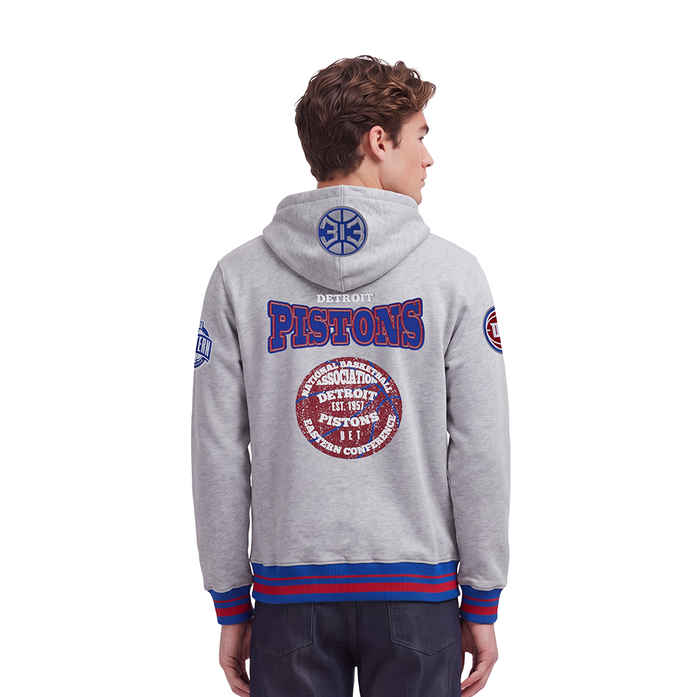 NBA DETROIT PISTONS MEN'S PULL OVER HOODIE (HEATHER GREY/ROYAL/RED)
