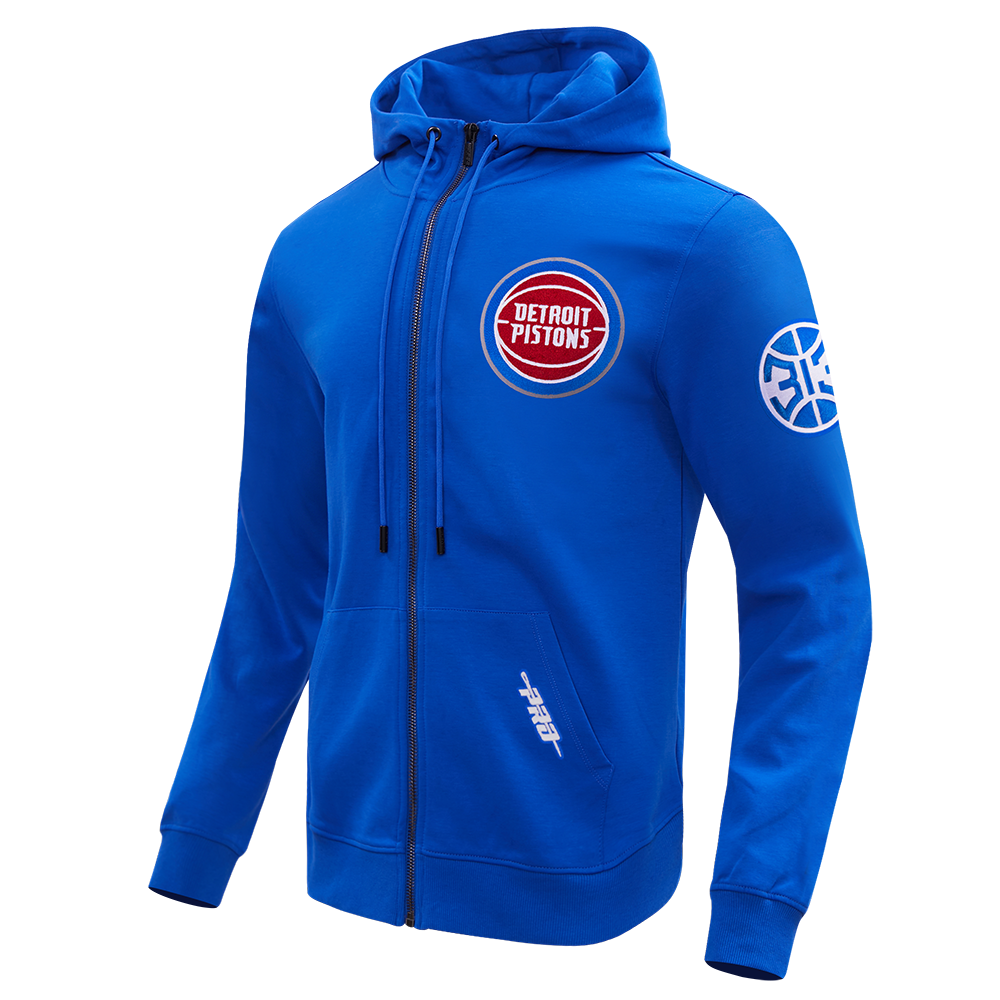 NBA DETROIT PISTONS CLASSIC CHENILLE MEN'S FULL ZIP HOODIE (ROYAL BLUE)