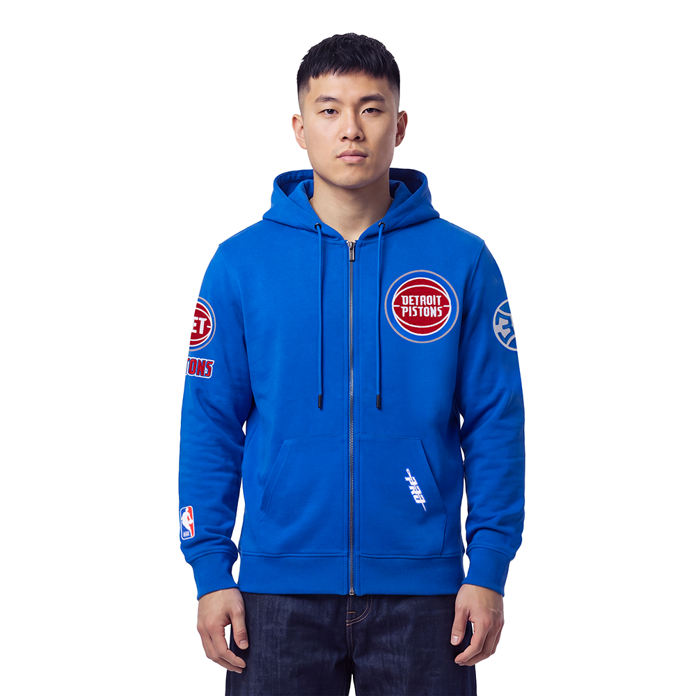 NBA DETROIT PISTONS CLASSIC CHENILLE MEN'S FULL ZIP HOODIE (ROYAL BLUE)
