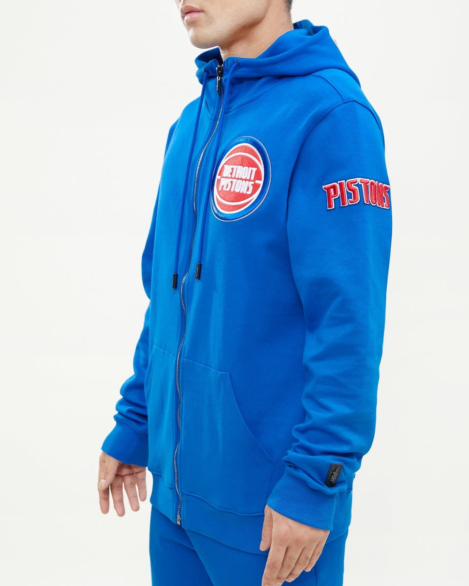 NBA DETROIT PISTONS CLASSIC CHENILLE MEN'S FULL ZIP PULLOVER HOODIE (ROYAL BLUE)