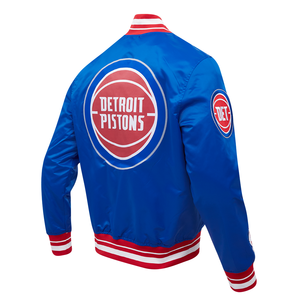 NBA DETROIT PISTONS SCRIPT TAIL BLOUSON EN SATIN POUR HOMME (BLEU ROYAL/ROUGE)