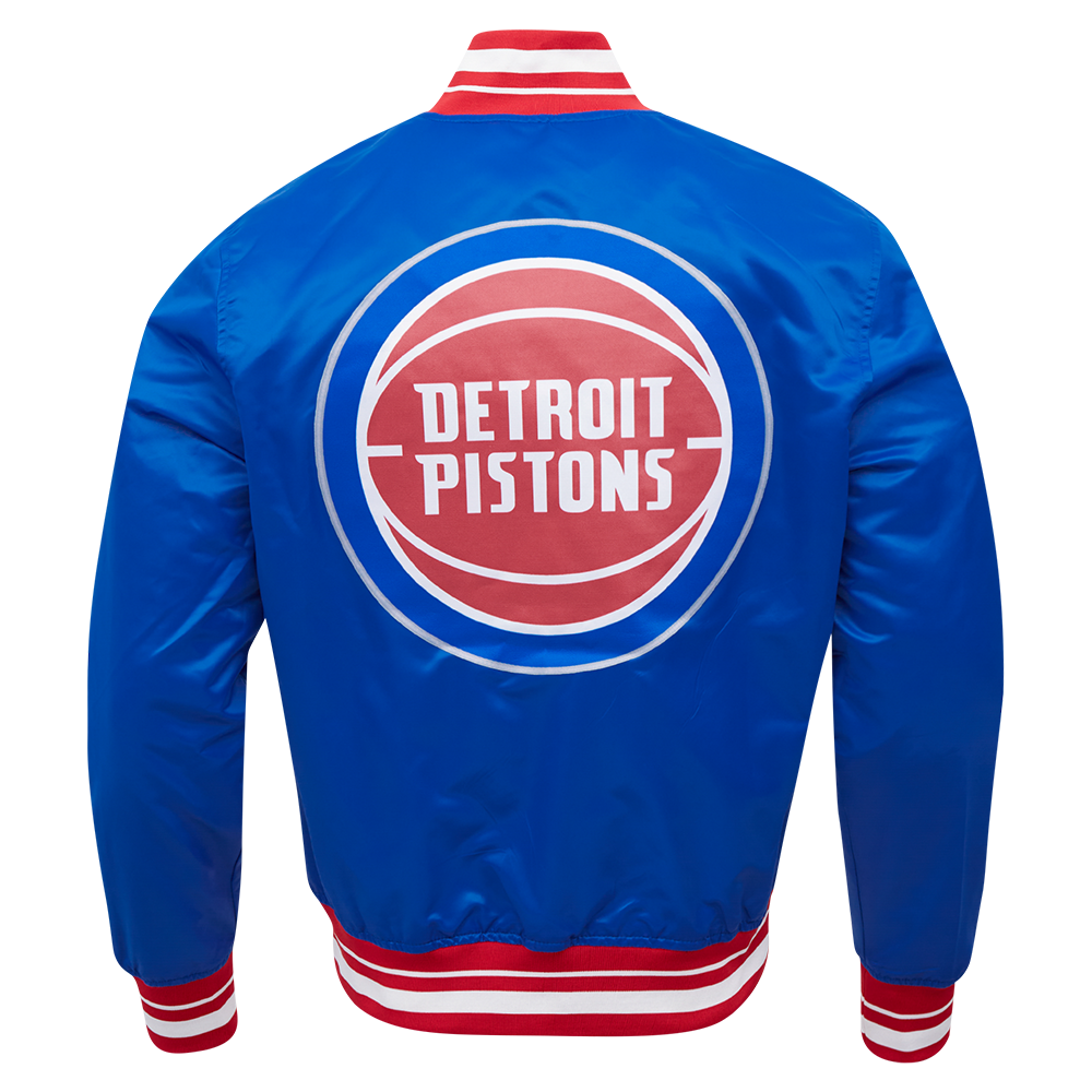 NBA DETROIT PISTONS SCRIPT TAIL BLOUSON EN SATIN POUR HOMME (BLEU ROYAL/ROUGE)